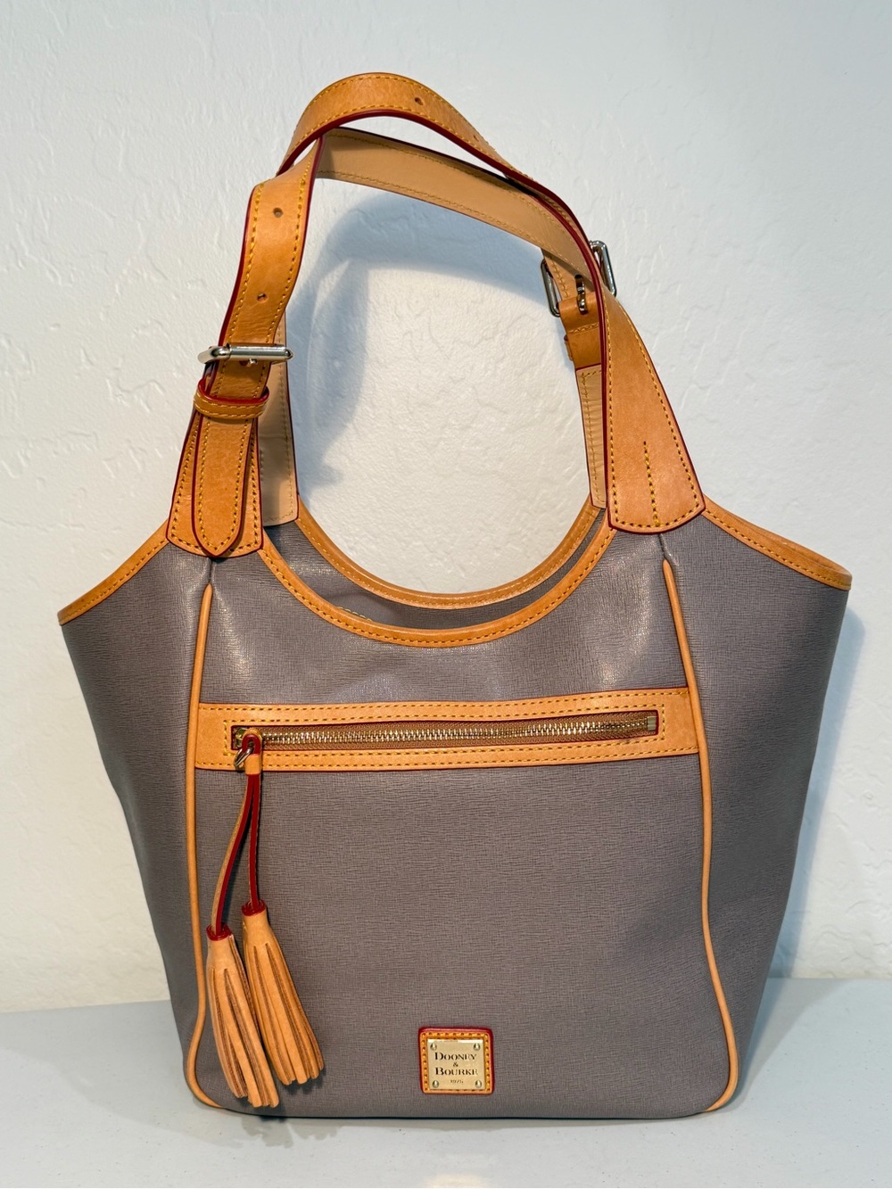 Dooney & Bourke Maddie Taupe and Tan Leather-Trim Tote